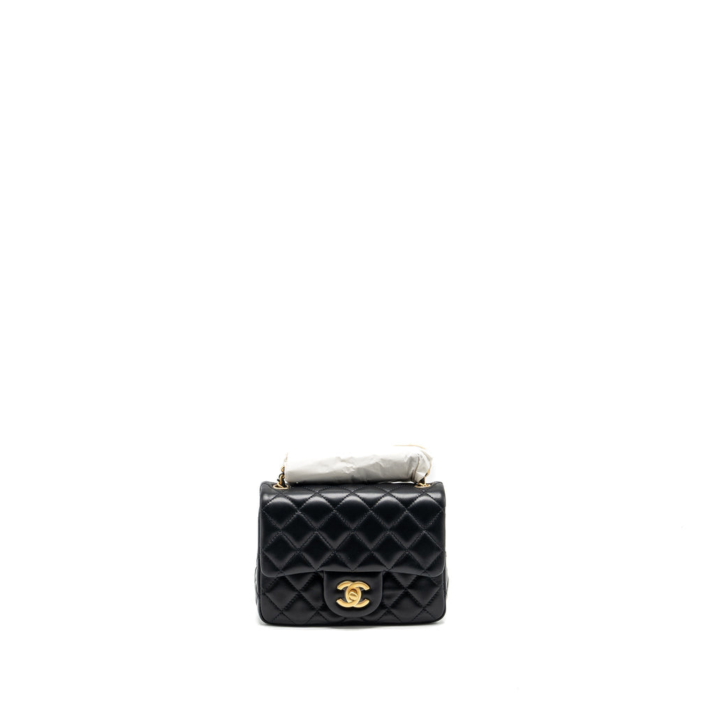 CHANEL PEARL CRUSH MINI SQUARE FLAP BAG LAMBSKIN BLACK GHW (MICROCHIP)