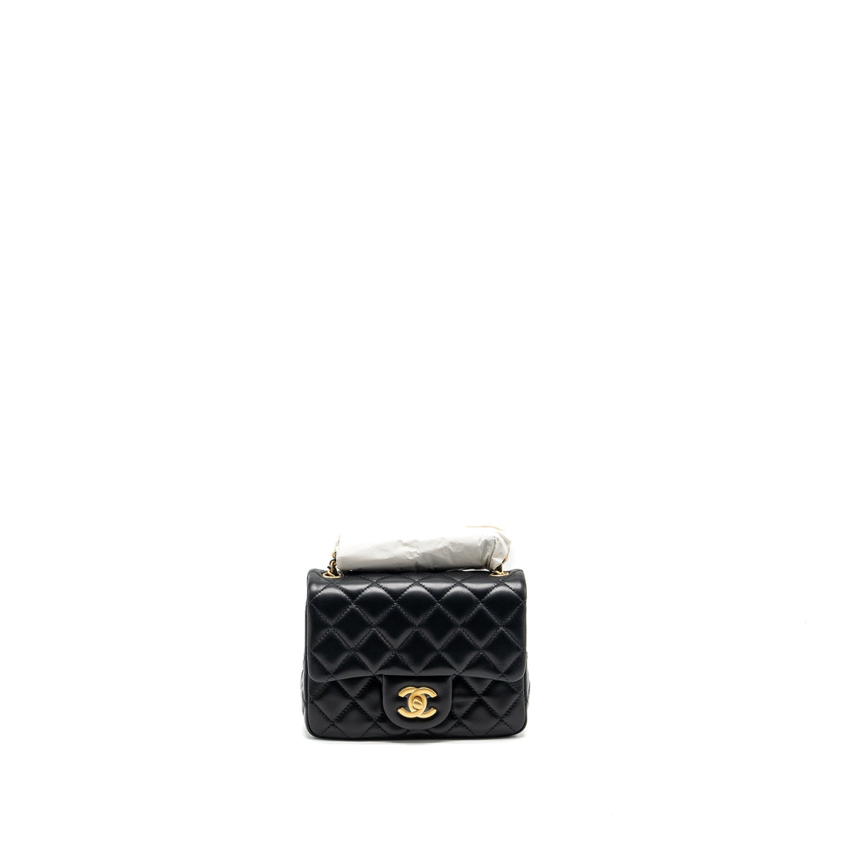 CHANEL PEARL CRUSH MINI SQUARE FLAP BAG LAMBSKIN BLACK GHW (MICROCHIP)