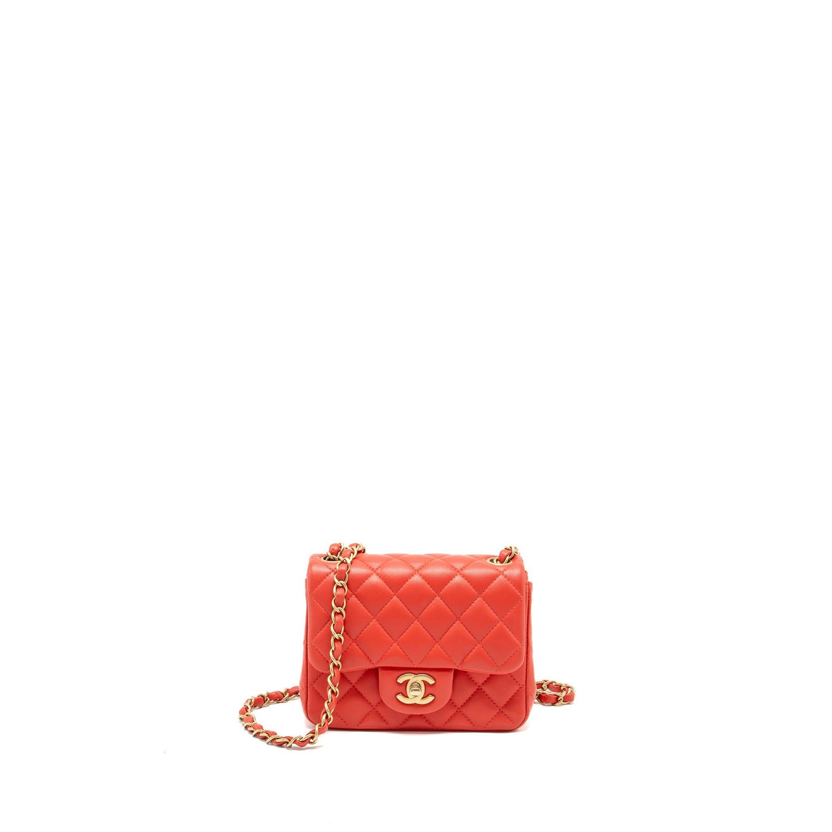 CHANEL MINI SQUARE FLAP BAG LAMBSKIN CORAL PINK GHW