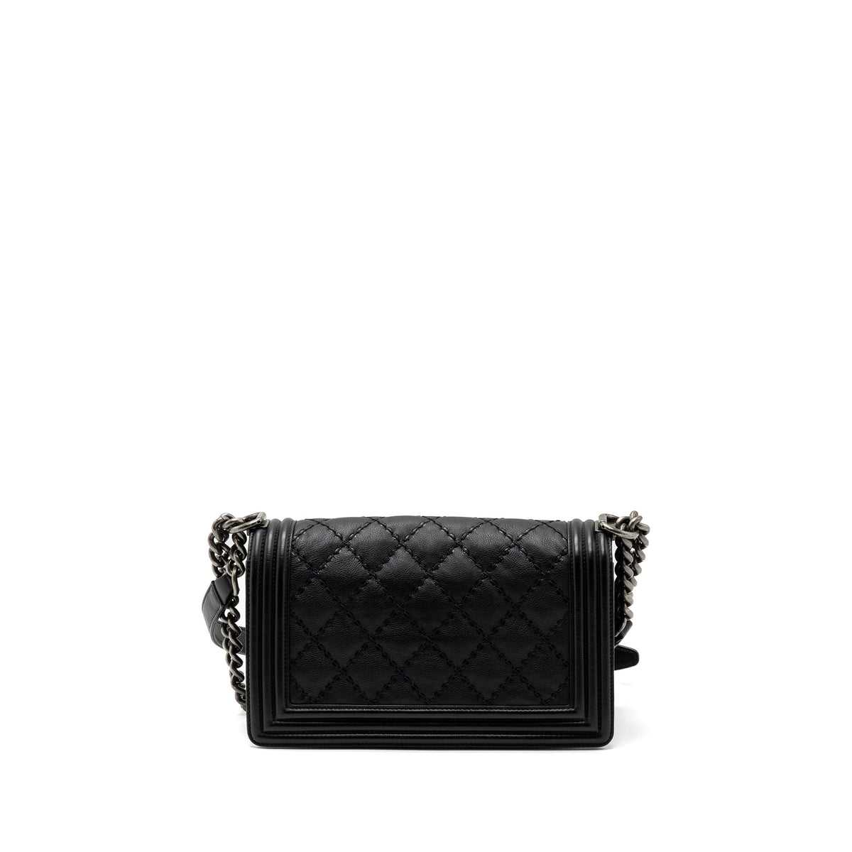 CHANEL MEDIUM BOY BAG CALFSKIN BLACK RUTHENIUM HARDWARE