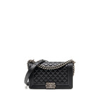 CHANEL MEDIUM BOY BAG CALFSKIN BLACK RUTHENIUM SHW