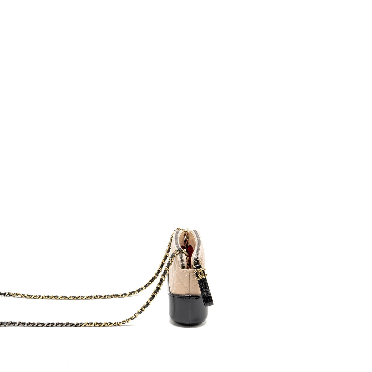CHANEL GABRIELLE DOUBLE ZIP CLUTCH ON CHAIN AGED CALFSKIN BEIGE/BLACK MULTICOLOUR HARDWARE