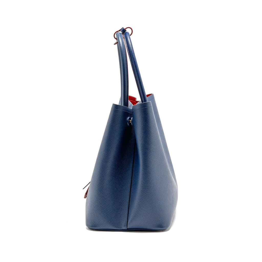 Prada Saffiano Cuir Double Bag Saffiano Leather Blue/Red GHW
