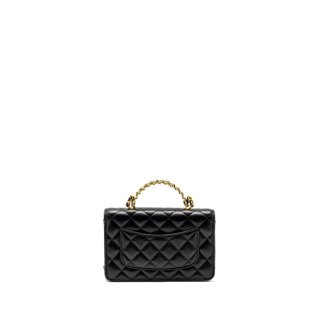 CHANEL LETTER LOGO TOP HANDLE WALLET ON CHAIN LAMBSKIN BLACK GHW (MICROCHIP)