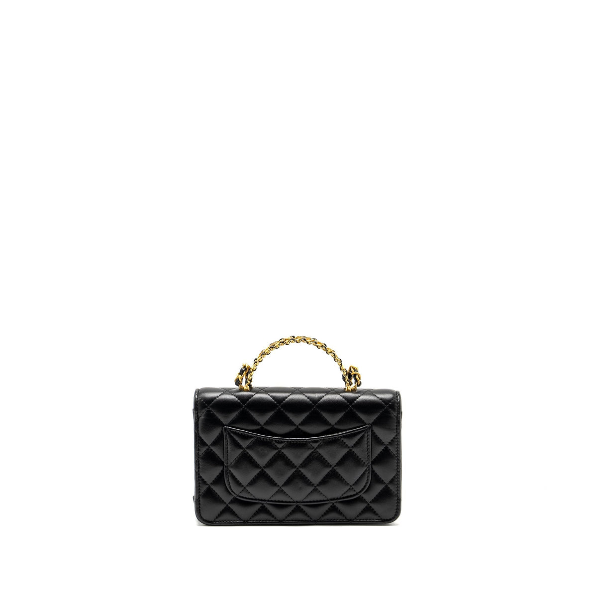 CHANEL LETTER LOGO TOP HANDLE WALLET ON CHAIN LAMBSKIN BLACK GHW (MICROCHIP)