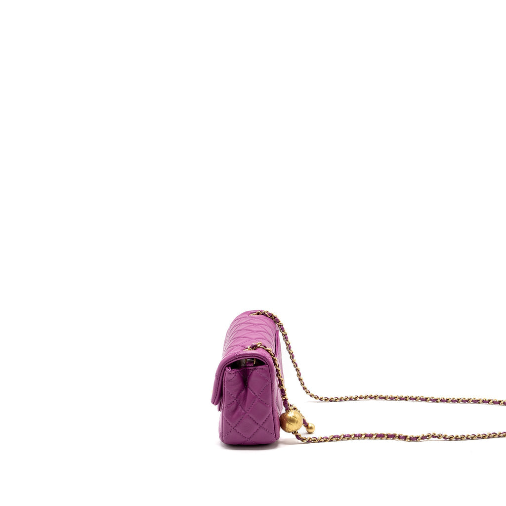 CHANEL PEARL CRUSH MINI RECTANGULAR FLAP BAG LAMBSKIN PURPLE GHW