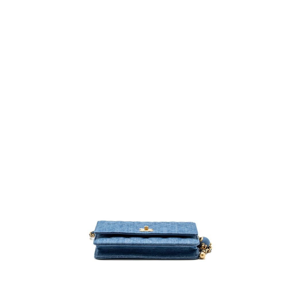 CHANEL PEARL CRUSH WALLET ON CHAIN DENIM BLUE GHW (MICROCHIP)