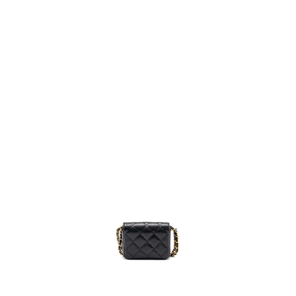 CHANEL MINI FLAP BELT BAG/CARD HOLDER CAVIAR BLACK GHW (MICROCHIP)