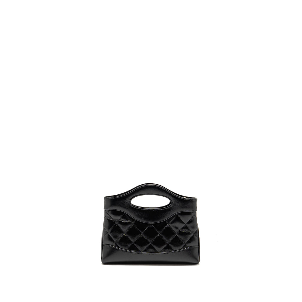 CHANEL MINI 31 CLUTCH WITH CHAIN SHINY LAMBSKIN BLACK LGHW (MICROCHIP)