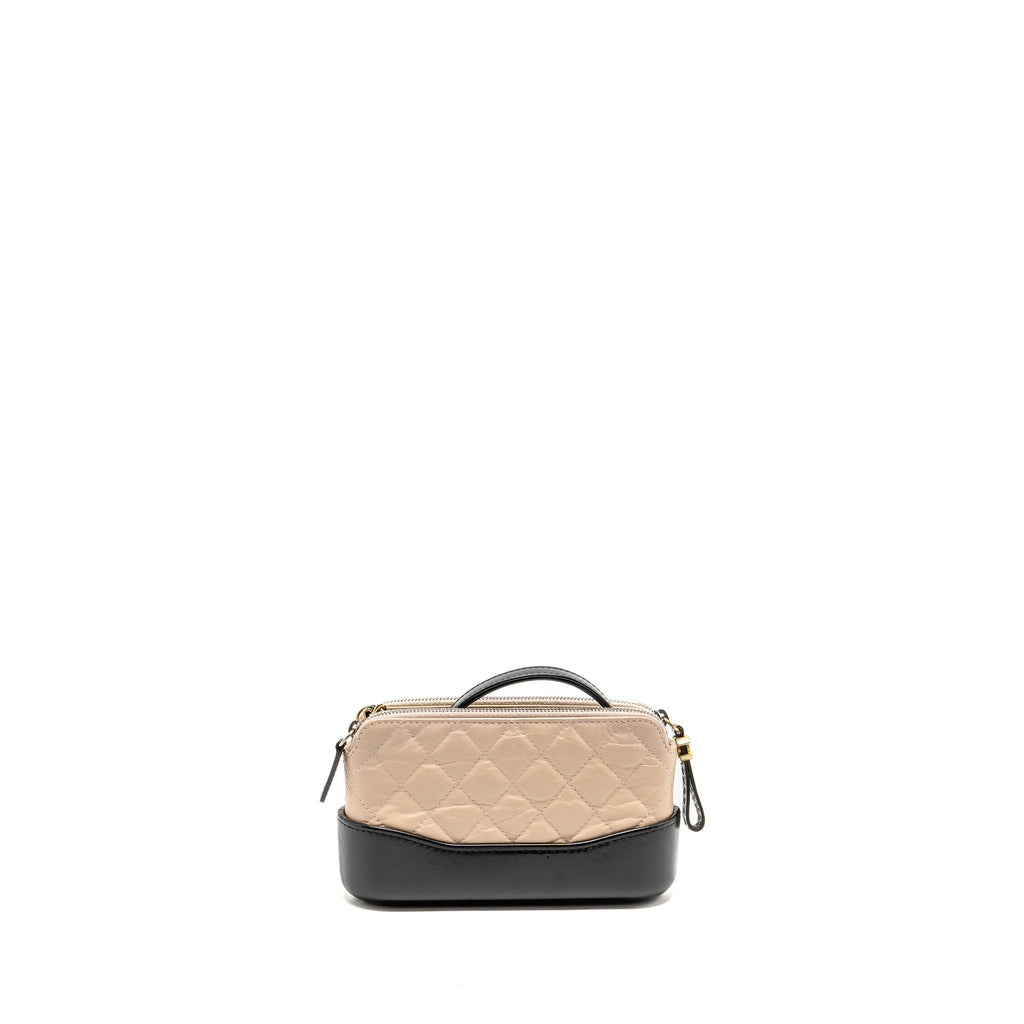 CHANEL GABRIELLE DOUBLE ZIP CLUTCH ON CHAIN AGED CALFSKIN BEIGE/BLACK MULTICOLOUR HARDWARE