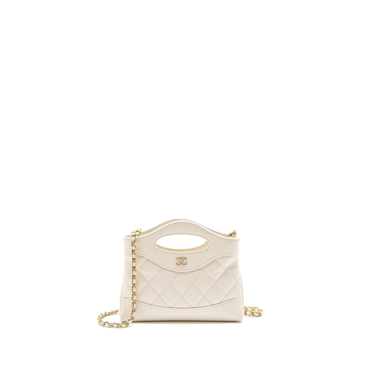 CHANEL MINI 31 CLUTCH WITH  CHAIN SHINY CALFSKIN WHITE LGHW (MICROCHIP)