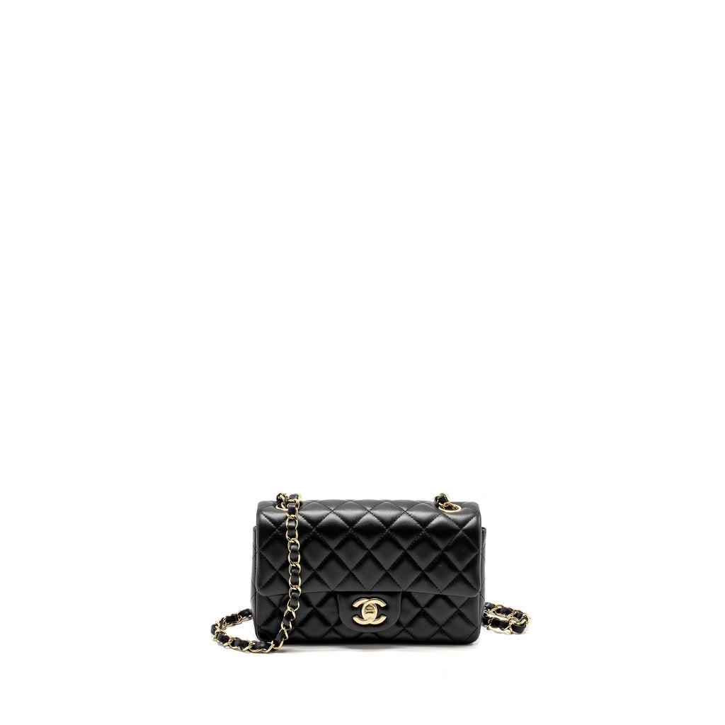 CHANEL MINI RECTANGULAR FLAP BAG LAMBSKIN BLACK LGHW (MICROCHIP)