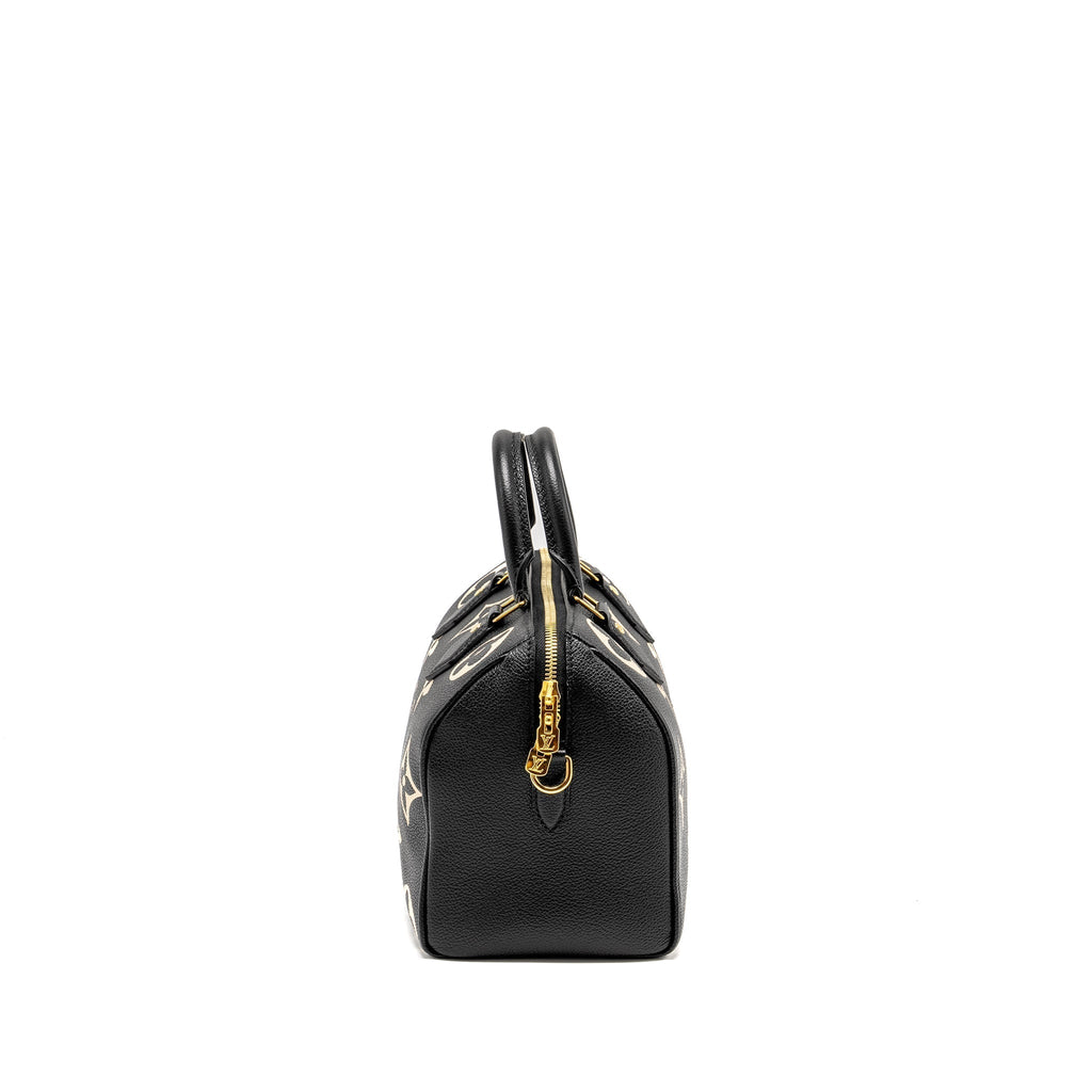LOUIS VUITTON SPEEDY 25 BANDOULIERE BICOLOR MONOGRAM EMPREINTE BLACK GHW