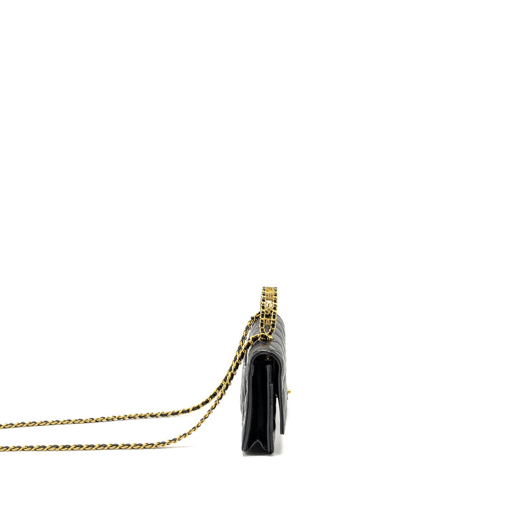 CHANEL LETTER LOGO TOP HANDLE WALLET ON CHAIN LAMBSKIN BLACK GHW (MICROCHIP)