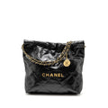 CHANEL SMALL 22 BAG SHINY CALFSKIN BLACK GHW (MICROCHIP)