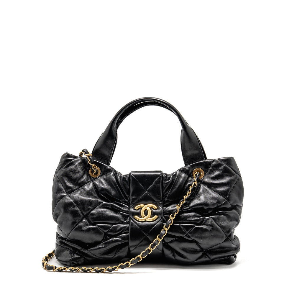 Chanel 25k Medium Bow Bag Lambskin Black GHW (microchip)