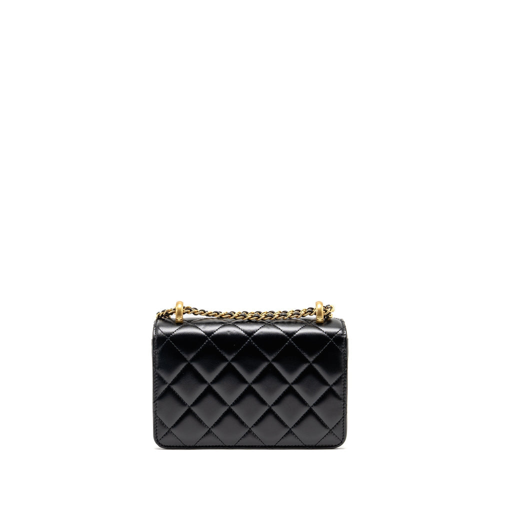 CHANEL GOLD CRUSH FLAP BAG CALFSKIN BLACK GHW (MICROCHIP)
