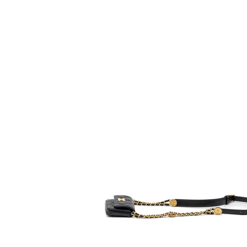 CHANEL MINI FLAP BELT BAG/CARD HOLDER CAVIAR BLACK GHW (MICROCHIP)
