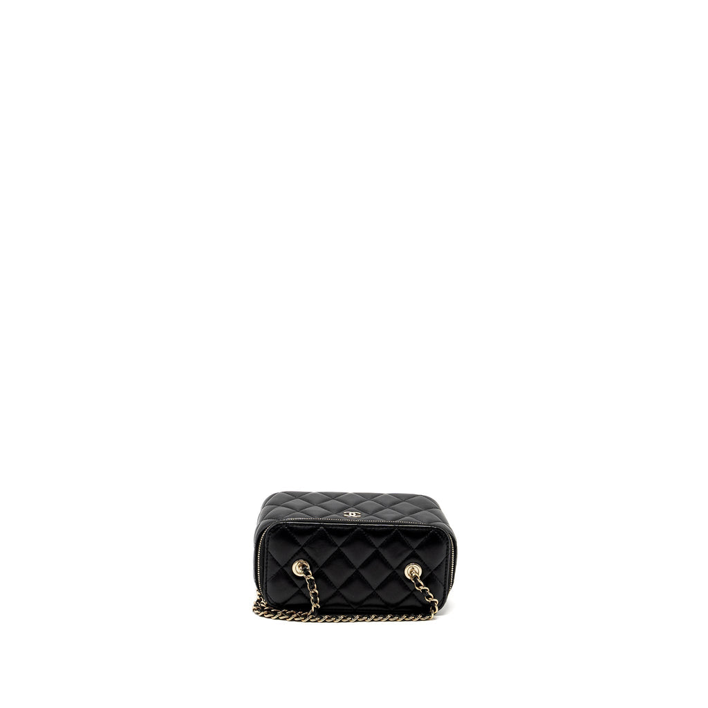 CHANEL LONG VANITY WITH CHAIN LAMBSKIN BLACK LGHW (MICROCHIP)