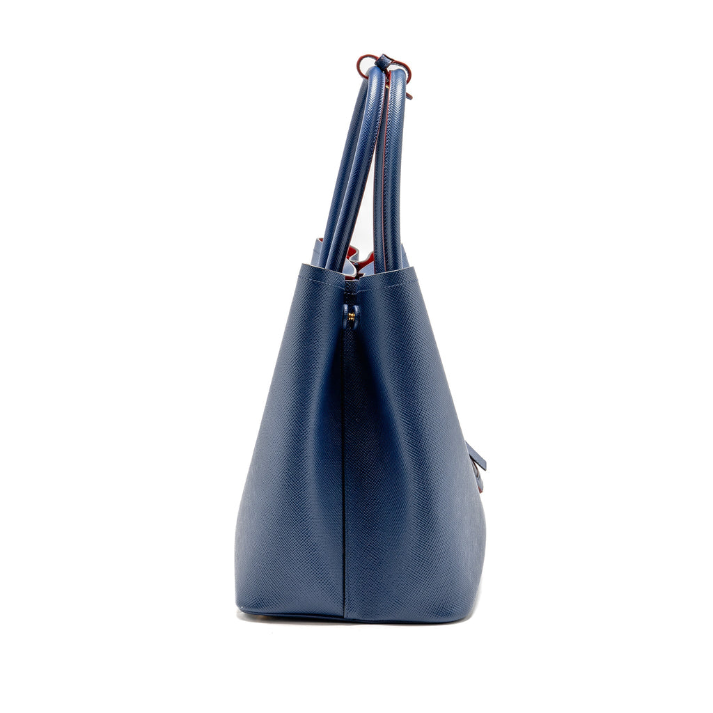 Prada Saffiano Cuir Double Bag Saffiano Leather Blue/Red GHW