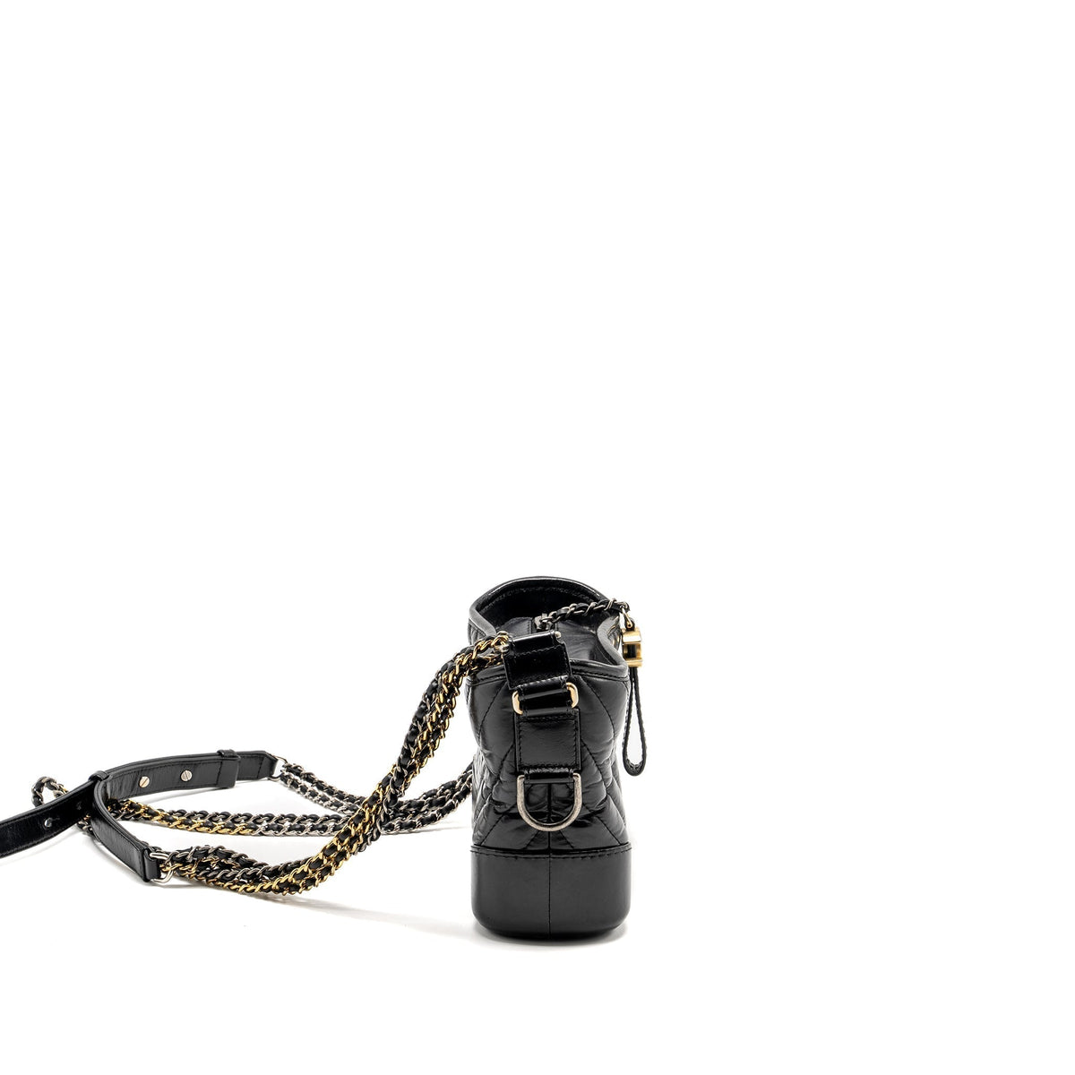 CHANEL SMALL CHEVRON GABRIELLE HOBO BAG CALFSKIN BLACK MULTICOLOUR HARDWARE