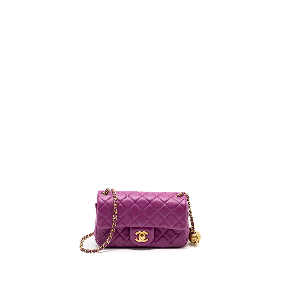 CHANEL PEARL CRUSH MINI RECTANGULAR FLAP BAG LAMBSKIN PURPLE GHW