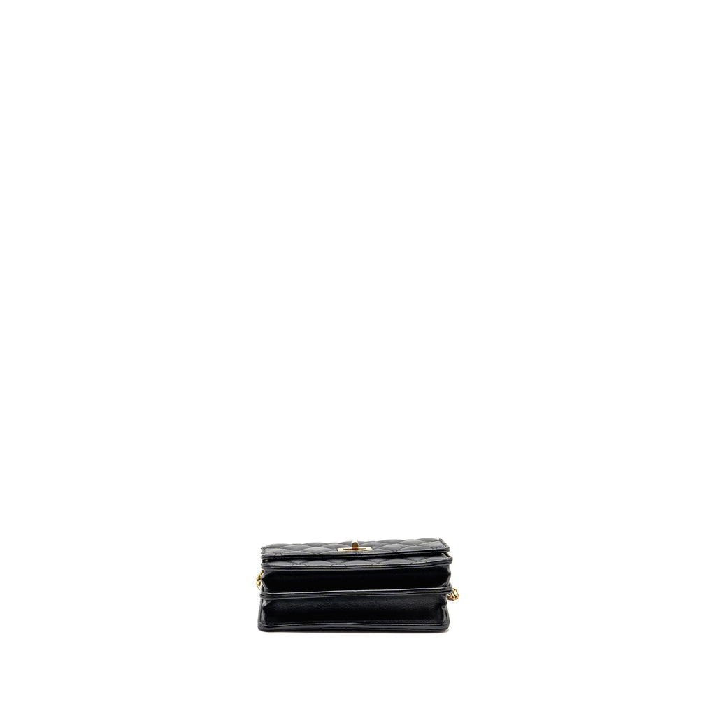 CHANEL MINI 2.55 REISSUE WALLET ON CHAIN AGED CALFSKIN BLACK GHW(MICROCHIP)