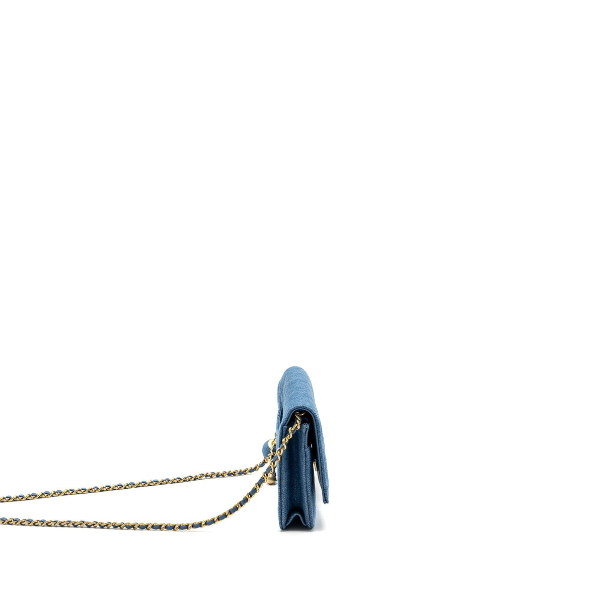 CHANEL PEARL CRUSH WALLET ON CHAIN DENIM BLUE GHW (MICROCHIP)