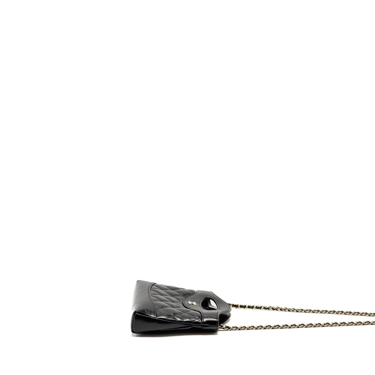 CHANEL MINI 31 CLUTCH WITH CHAIN SHINY LAMBSKIN BLACK LGHW (MICROCHIP)