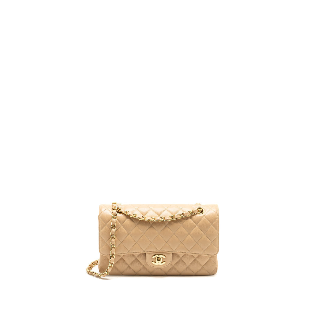 CHANEL MEDIUM CLASSIC DOUBLE FLAP BAG CAVIAR BEIGE GHW