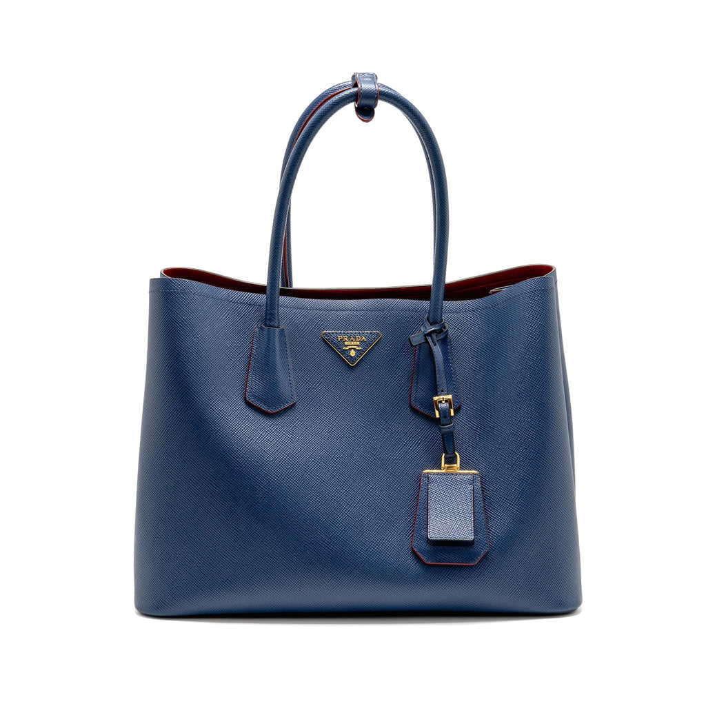 Prada Saffiano Cuir Double Bag Saffiano Leather Blue/Red GHW