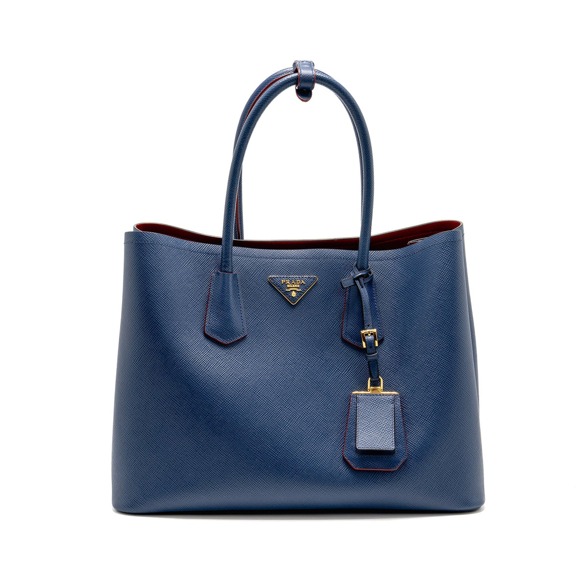 Prada Saffiano Cuir Double Bag Saffiano Leather Blue/Red GHW