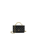 CHANEL LETTER LOGO TOP HANDLE WALLET ON CHAIN LAMBSKIN BLACK GHW (MICROCHIP)