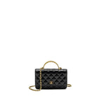CHANEL LETTER LOGO TOP HANDLE WALLET ON CHAIN LAMBSKIN BLACK GHW (MICROCHIP)