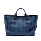 CHANEL LARGE DEAUVILLE TOTE BAG CANVAS/CALFSKIN NAVY BLUE LGHW