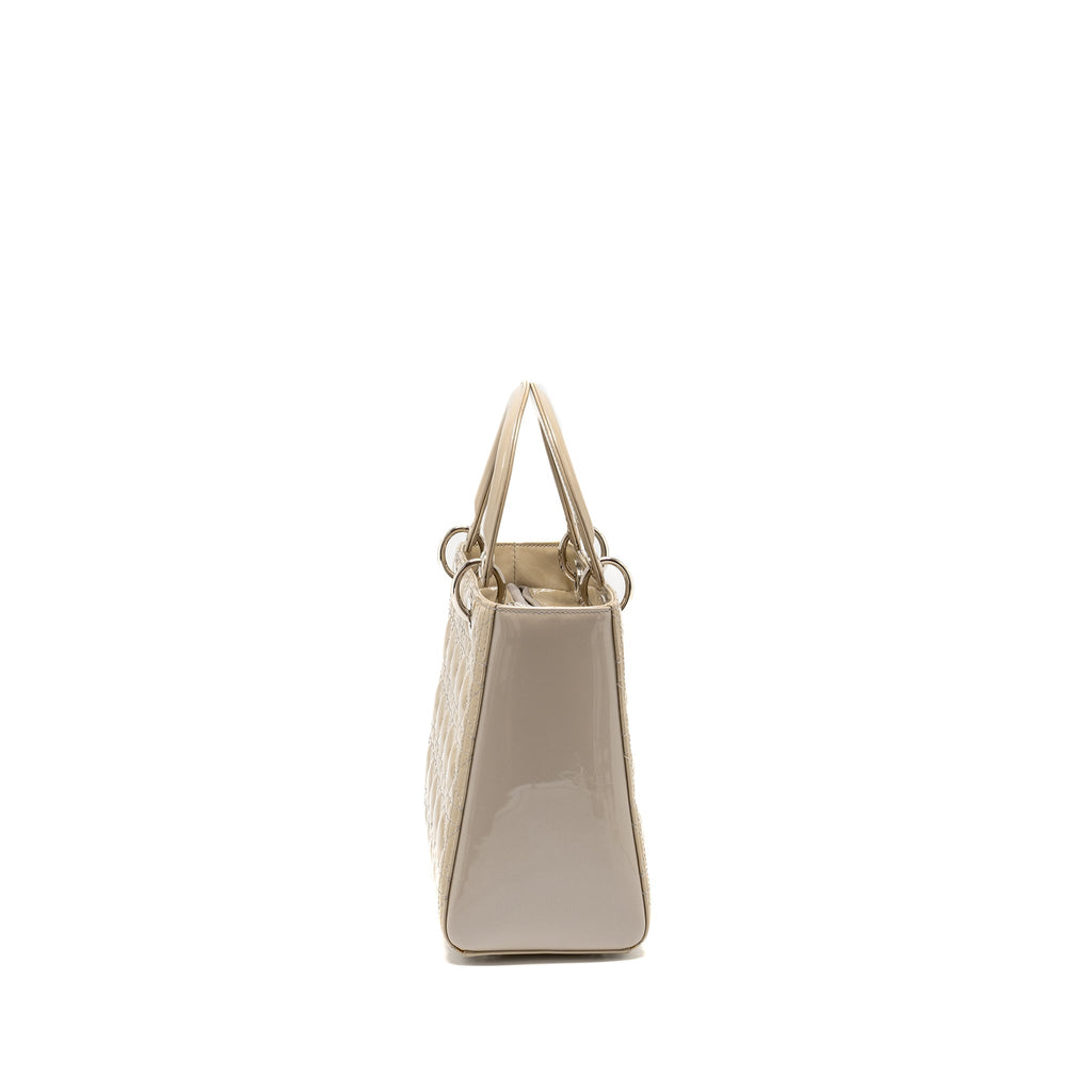 DIOR MEDIUM LADY DIOR PATENT BEIGE SHW