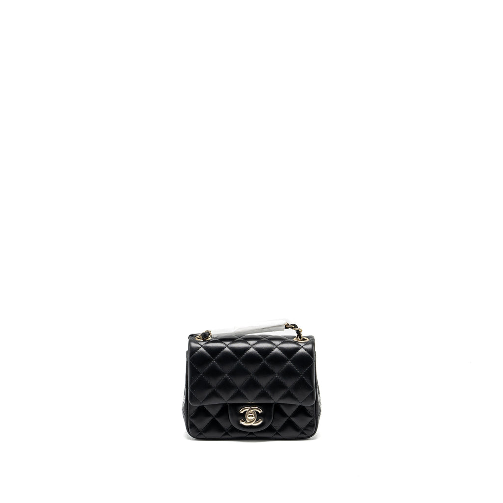 CHANEL MINI SQUARE FLAP BAG LAMBSKIN BLACK LGHW (MICROCHIP)