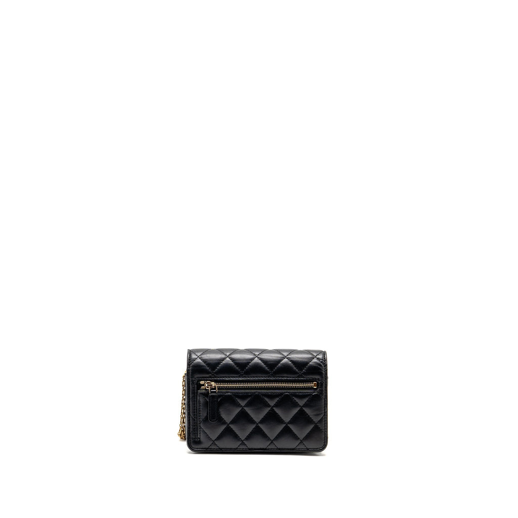CHANEL MINI 2.55 REISSUE WALLET ON CHAIN AGED CALFSKIN BLACK GHW(MICROCHIP)