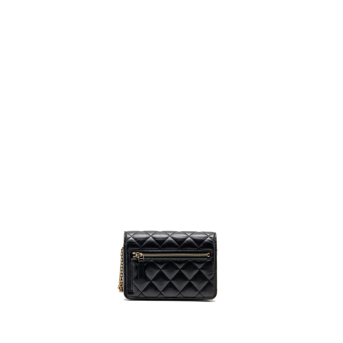 CHANEL MINI 2.55 REISSUE WALLET ON CHAIN AGED CALFSKIN BLACK GHW(MICROCHIP)