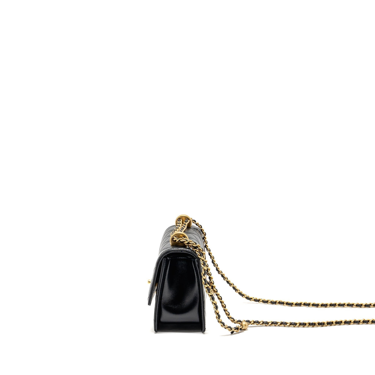 CHANEL GOLD CRUSH FLAP BAG CALFSKIN BLACK GHW (MICROCHIP)