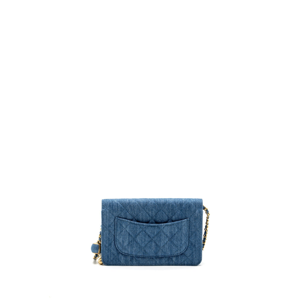 CHANEL PEARL CRUSH WALLET ON CHAIN DENIM BLUE GHW (MICROCHIP)