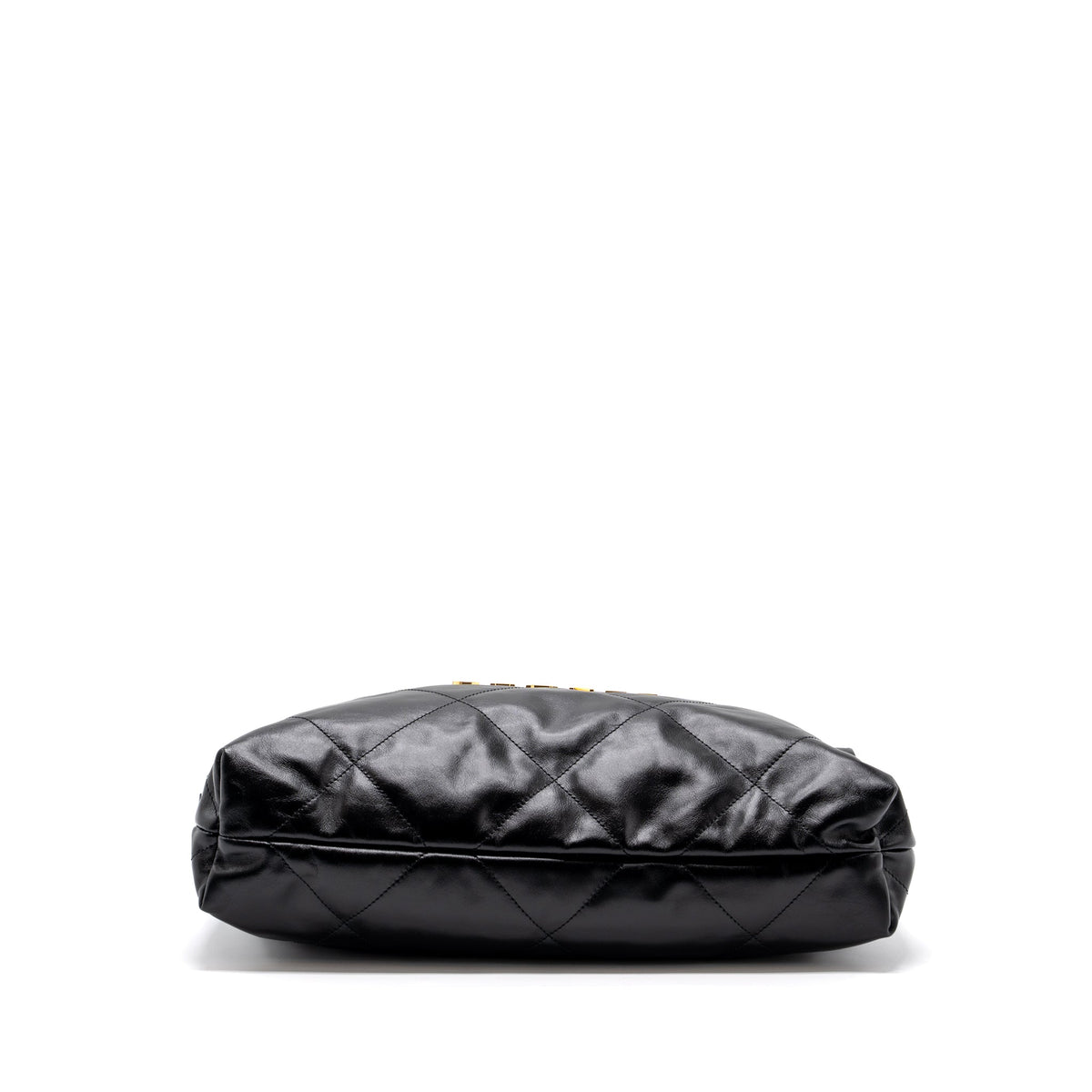 CHANEL MEDIUM 22 BAG GOLD LETTER SHINY CALFSKIN BLACK GHW(MICROCHIP)