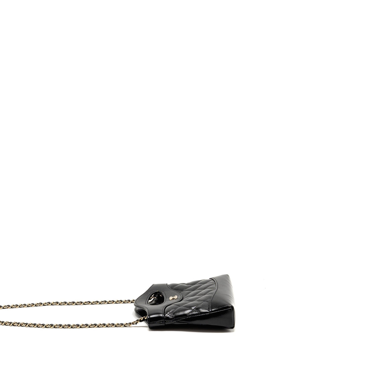 CHANEL MINI 31 CLUTCH WITH CHAIN SHINY LAMBSKIN BLACK LGHW (MICROCHIP)