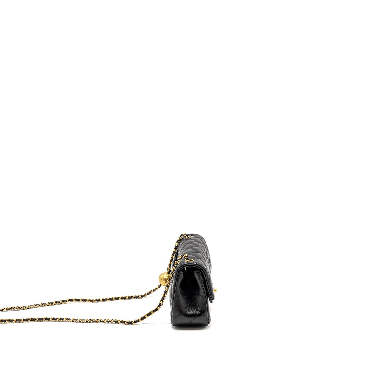 CHANEL 24K PEARL CRUSH MINI RECTANGULAR FLAP BAG SHINY LAMBSKIN BLACK GHW (MICROCHIP)
