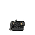 CHANEL SMALL CHEVRON GABRIELLE HOBO BAG CALFSKIN BLACK MULTICOLOUR HARDWARE