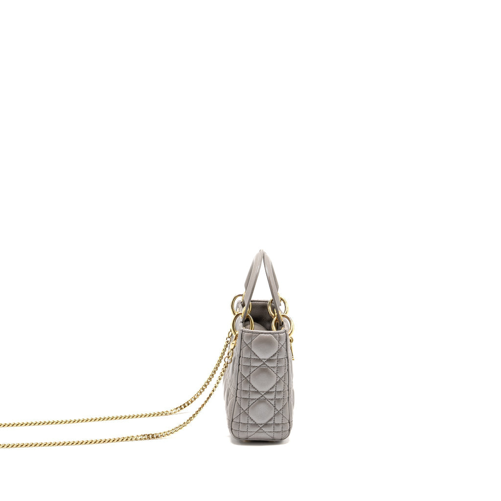 DIOR MINI LADY DIOR LAMBSKIN IRIDESCENT GREY LGHW