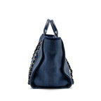 CHANEL LARGE DEAUVILLE TOTE BAG CANVAS/CALFSKIN NAVY BLUE LGHW