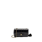 CHANEL CAMELLIA MINI FLAP SHOULDER BAG LAMBSKIN BLACK GHW