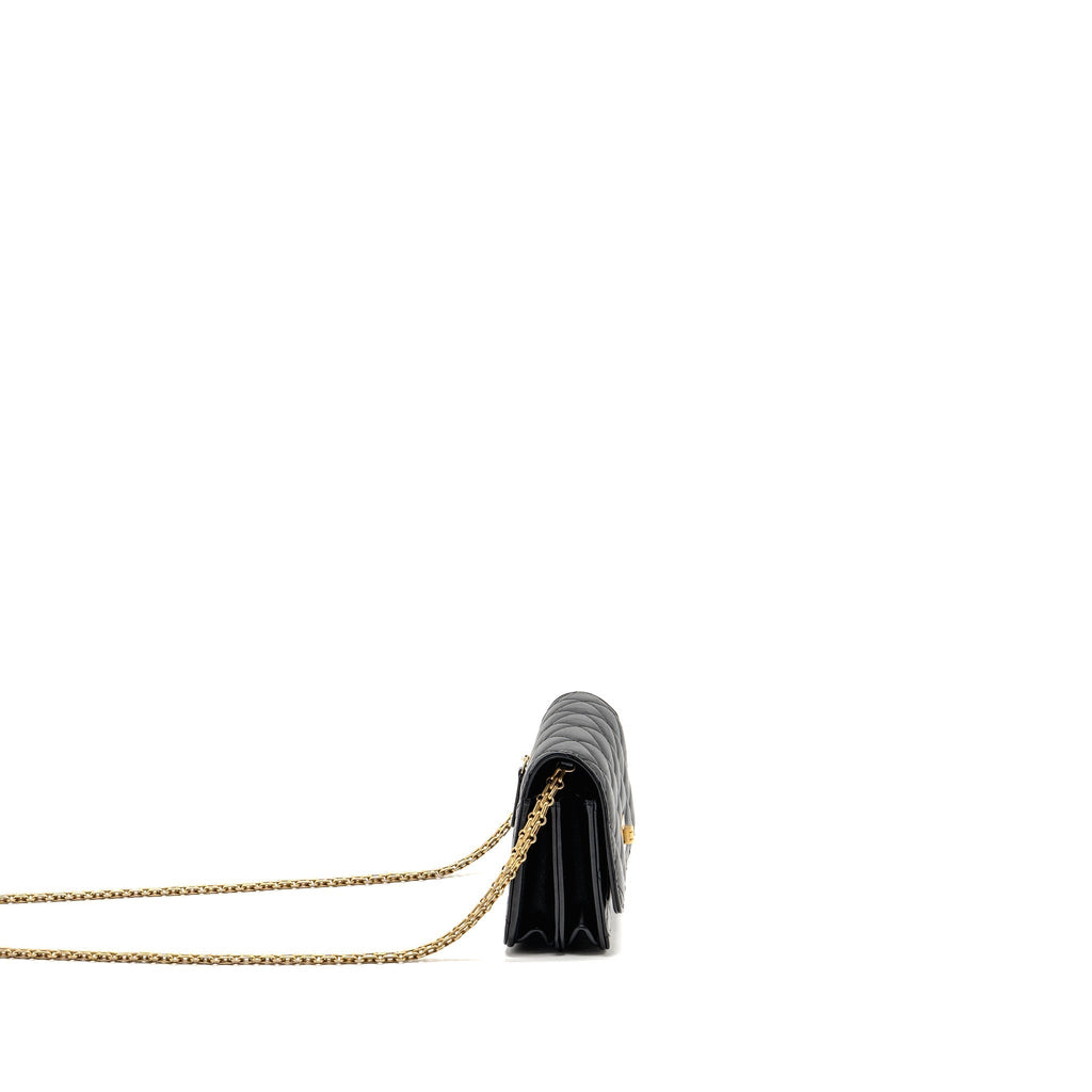 CHANEL MINI 2.55 REISSUE WALLET ON CHAIN AGED CALFSKIN BLACK GHW(MICROCHIP)
