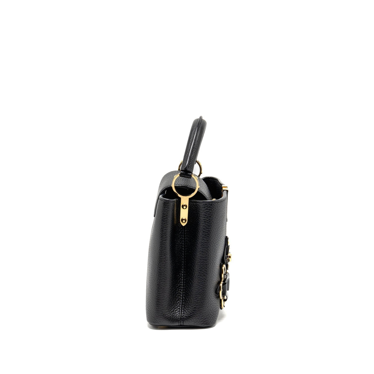 LOUIS VUITTON CAPUCINES BB WITH MONOGRAM FLOWER EMBELLISHMENTS TAURILLON BLACK GHW